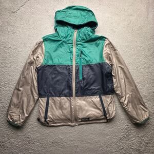 Manastash Reversible Fleece Windbreaker Jacket Men Small Hood Blue Green 7242005